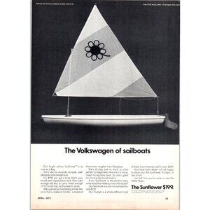 1971 Sunflower VW Volkswagen of Sailboats Sailboat Vintage Print Ad 70s Wall Art